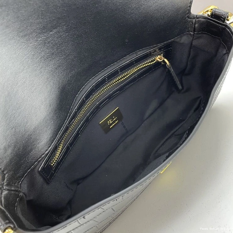 Cheap Medium Crocodile Black Baguette In Bag Fendi Leather 0814